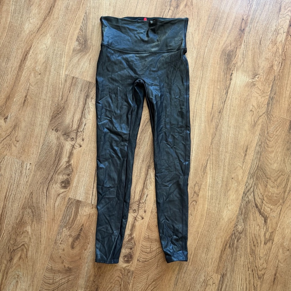 SPANX Black Faux Leather Leggings Size L